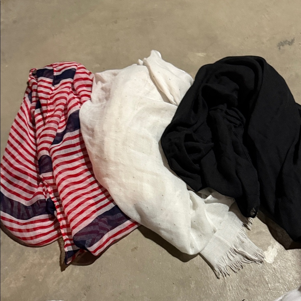 Striped Red, White, and Black Scarves Set